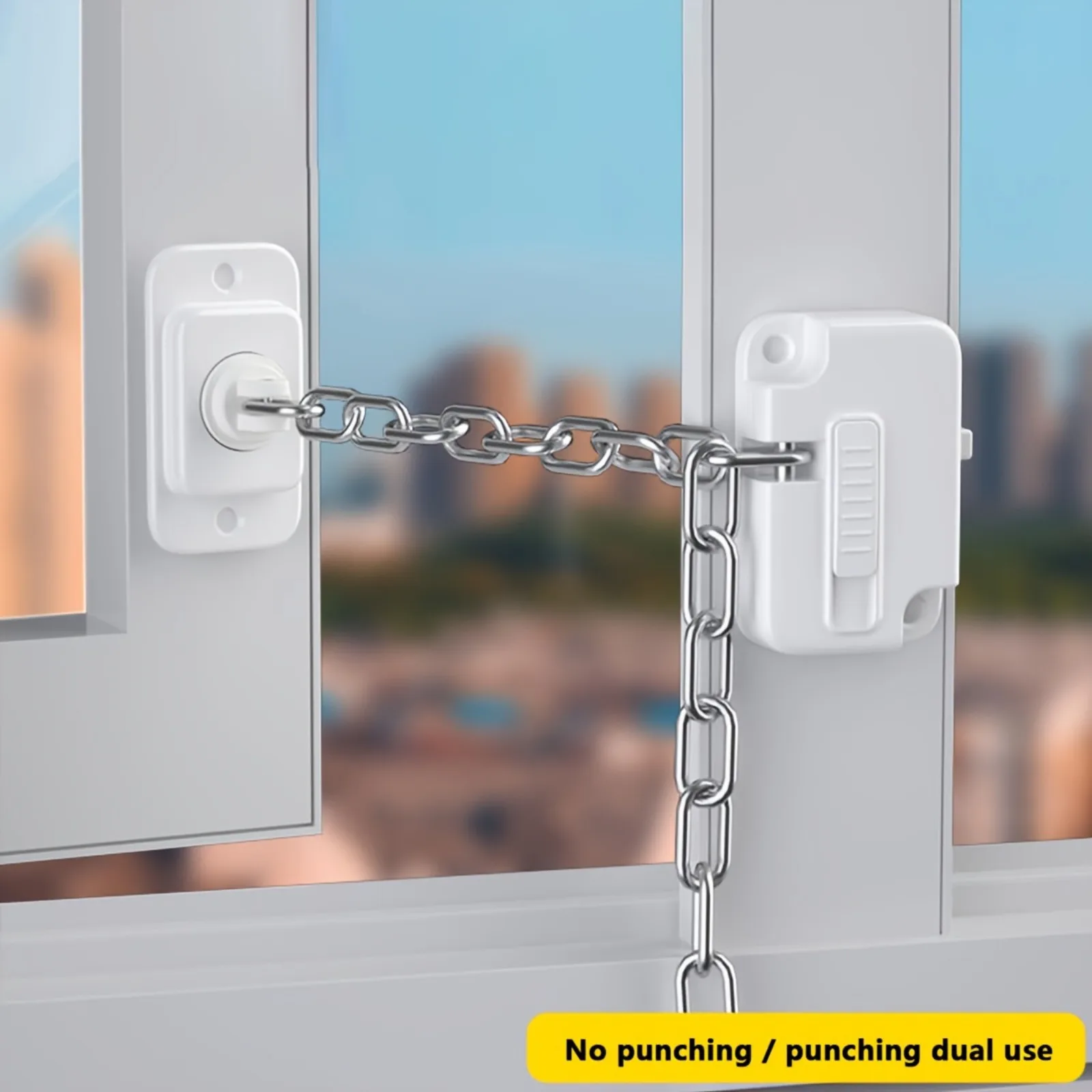 Window Cabinet Door Chain Lock, Lock Sliding Door Limiter, High-Height Anti-Fall Protection Lock, No Drilling Safety Lock Card