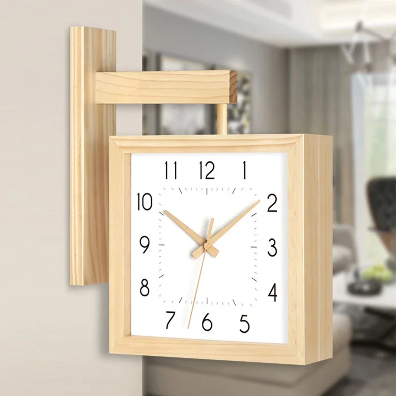 Wooden Double Sided Wall Clocks Silent Corner Wall Clocks Japanese Style Interior Room Decorative Framework Desk Decorations