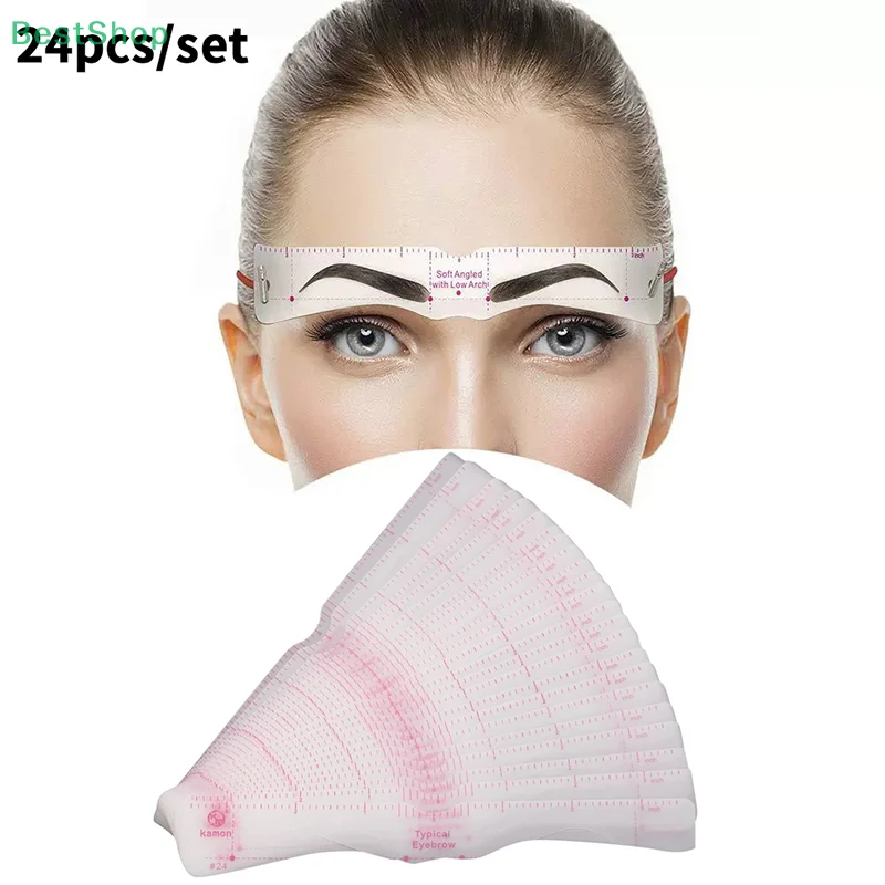 

24 Style Fixable Eyebrow Stencil Card Grooming Brow Shaper Template Reusable Stickers Makeup Drawing Eyebrow Stamp Beauty Tools
