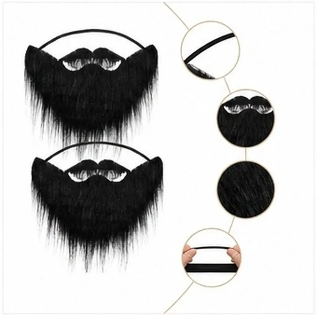 2Pcs Humorous Realistic Fake Beard and Mustache Set Soft Comfortable No Adhesive Needed for Costume Parties Halloween Events