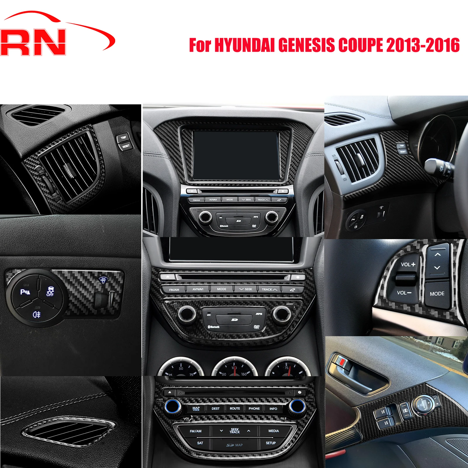 

Для HYUNDAI GENESIS COUPE 2013-2016 ремонт углеродное волокно руль автомобиля шестерня дверная ручка интерьер полный комплект декоративных наклеек