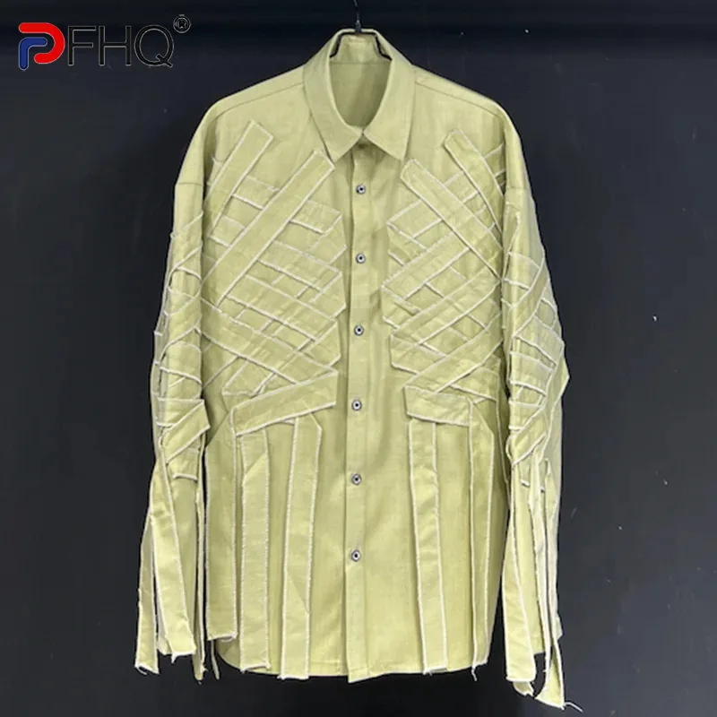 PFHQ Men's Twisted Ribbon Shirts 2024 Summer New Loose Versatile Solid Color Delicacy High Quality Breathable Male Tops 21Z4818