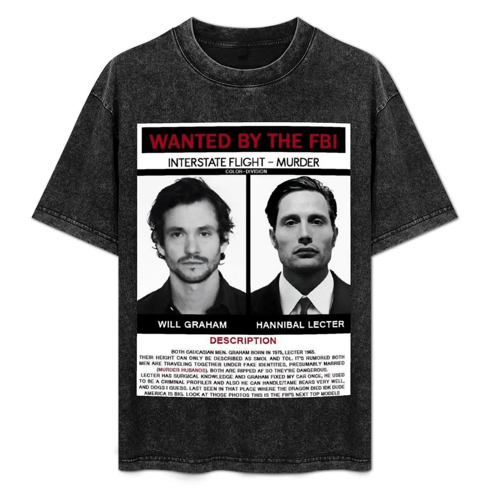 

Hannibal lecter and will graham wanted poster T-Shirt Lightweight Basic Short Sleeve Shirt