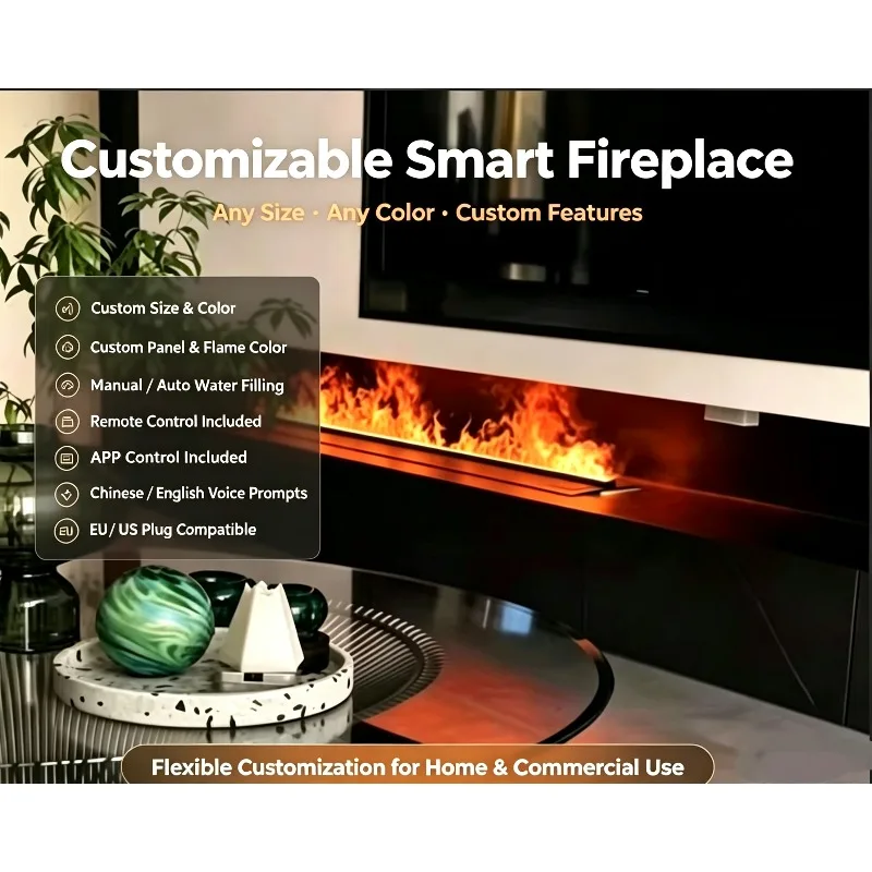 Europe US CE-certified Electric Stainless Steel Mist Fireplace Built-in Simulated 4D Flame Atomization For Indoor Use B&Bs