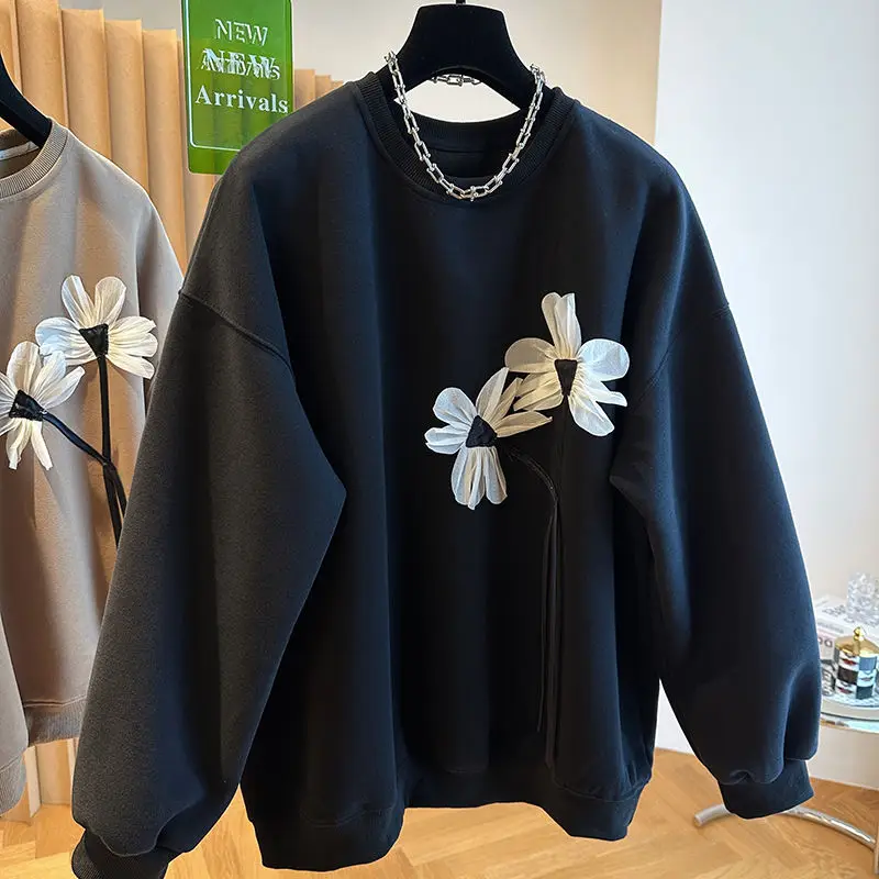 Odzież damska Streetwear docieranie wnętrza jesienno-zimowa cienka moda luźna jednokolorowa O-neck swetry z długim rękawem bluzy