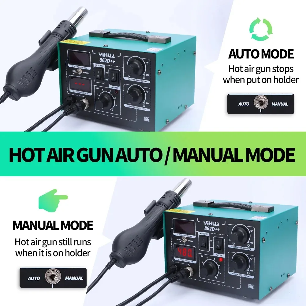 YIHUA 862D ++ 750W Hot Air Rework Station การประสาน Iron Professional เชื่อมอุปกรณ์ PCB ชิปซ่อม
