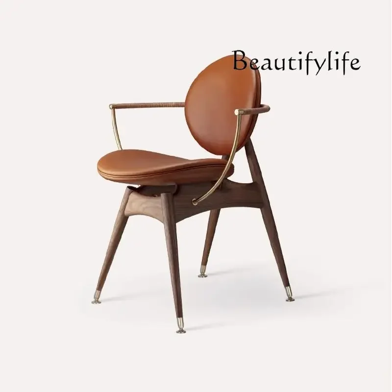 

LZSolid wood dining chair designer back chair desk chair Italian minimalist restaurant armrest