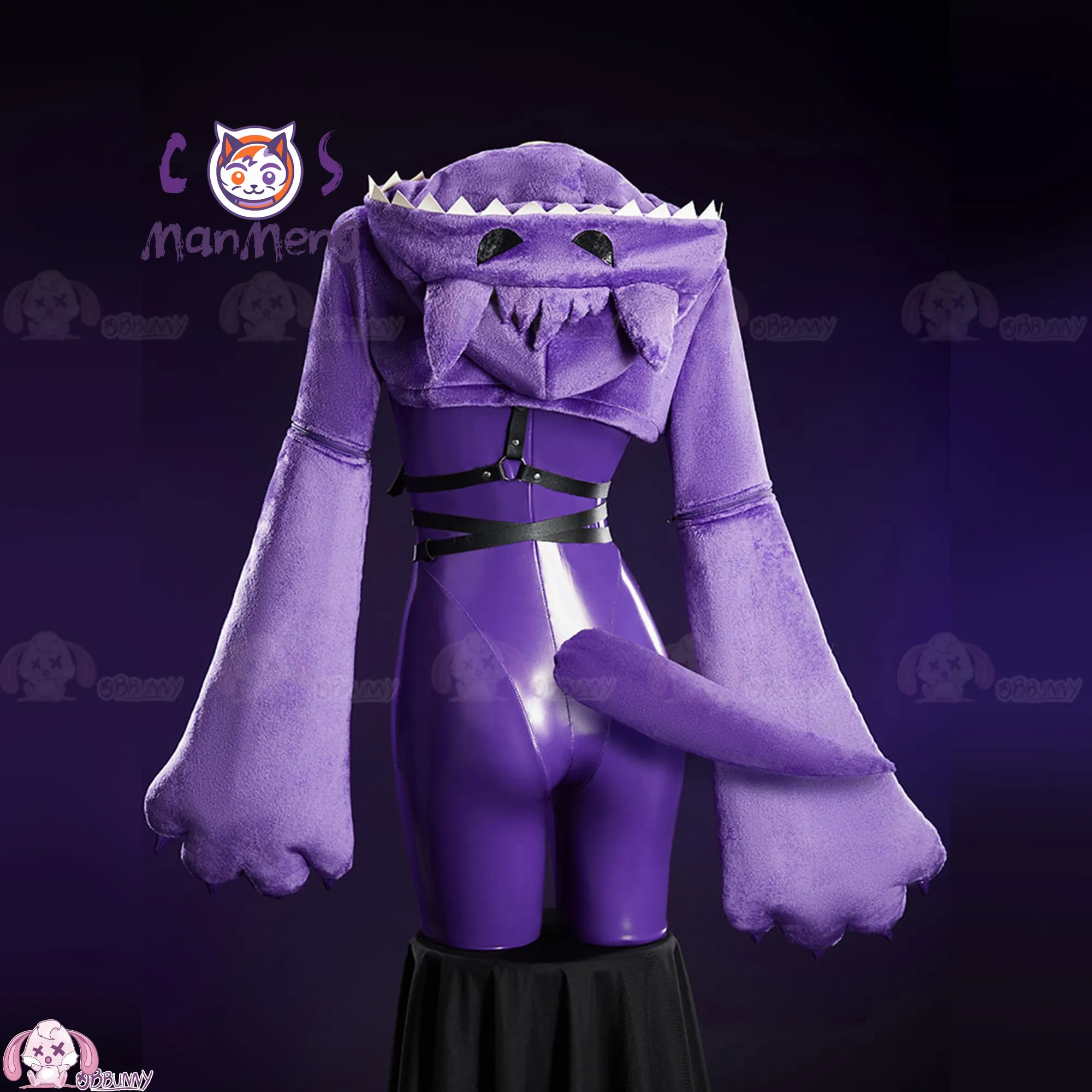 

Gengar Cosplay Ectoplasma Costume Pokemo Anime Game Purple leather jumpsuit hooded jacketsock Halloween women sexy Gengar set