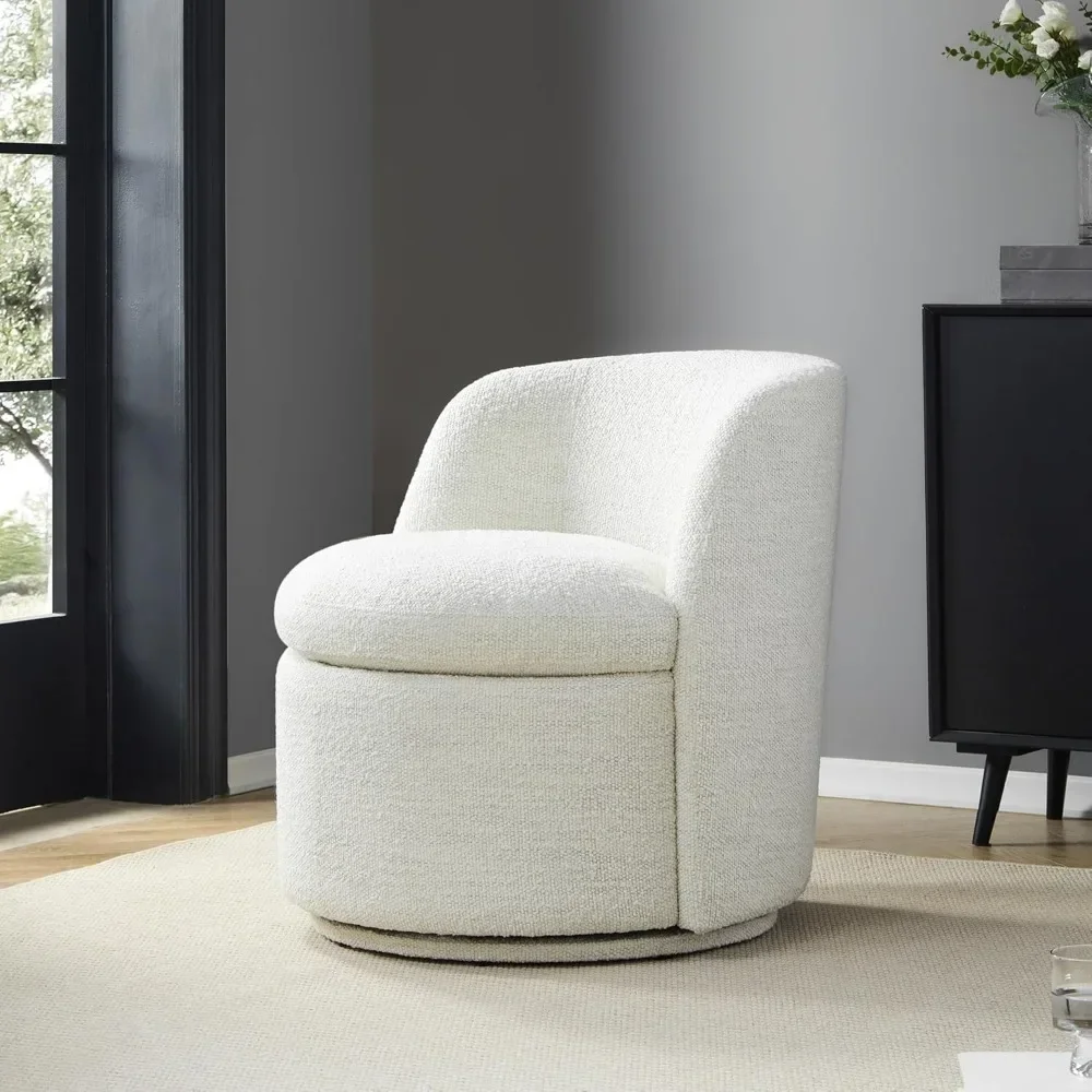 Swivel bucket chair in living room, seat cushion filled with dense foam, solid wood frame, suitable for living room, cream color