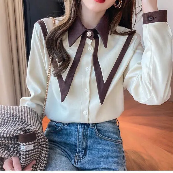 Fashion Double Layer Button Spliced Long Sleeve Sweet Shirt Plus Size Commute Female Clothing Loose Casual Spring Autumn Blouse