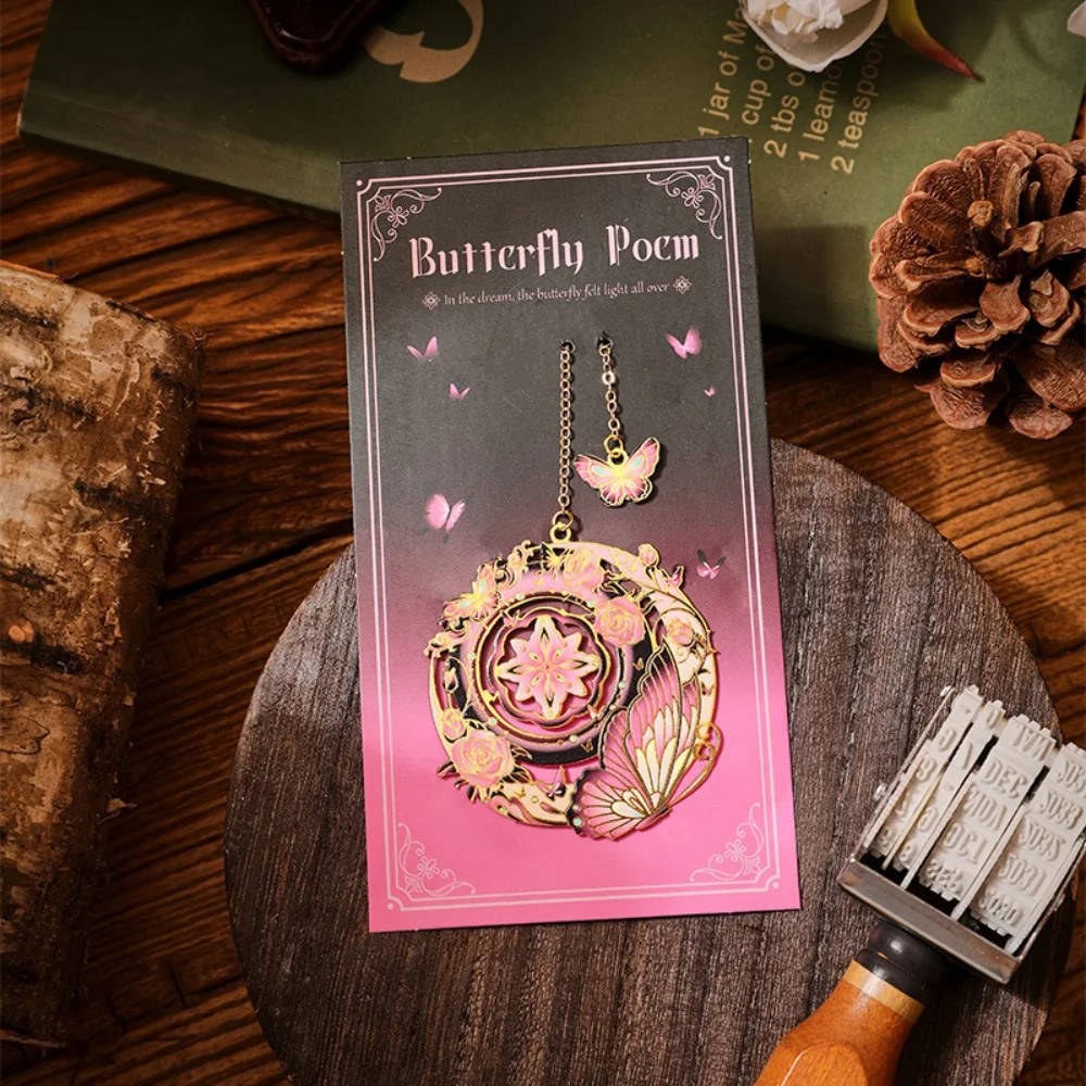 Bronzing Butterfly Metal Book Colorful Clip Bookmark With Chain Heart Sun Floral Bookmark Reading Student School Office Supplies view 2