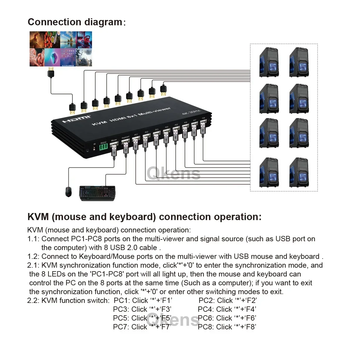 Imagem -04 - Interruptor sem Emenda do Multi-visor Hdmi Multiplexer Video de Canais Tela para a Câmera pc à Tevê 4k 8x1 Kvm 8