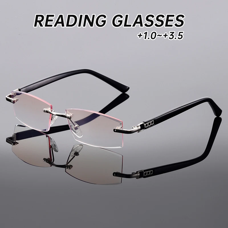 Fertige rahmenlose Lesebrille im klassischen Vintage-Stil für Männer und Frauen, Dioptrien von +1,0 bis +3,5