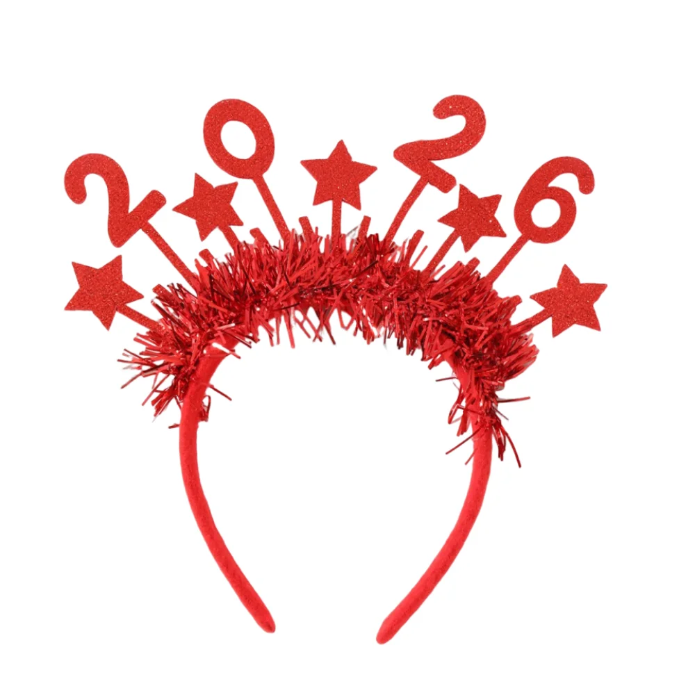 

Sequin 2026 Happy New Year Headband Cute Creative Star Strip Headwear Sweet Photo Prop Christmas Headpiece Cosplay