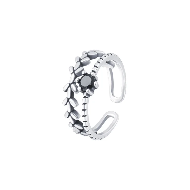 925 Sterling Silver Obsidian Leaves Rings for Women & Men - CZ Serpent Jewelry Unique Design for Wedding Engagement Party Rings