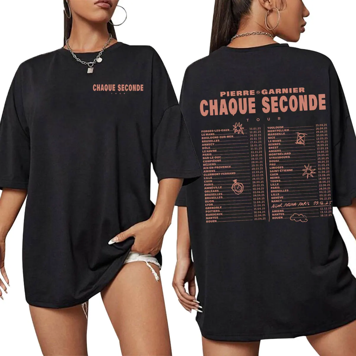 Pierre Garnier Chaque Seconde Tour Merch T-shirts Hip Hop Fashion T-shirt Women Men's Clothing Cotton Casual Oversized T Shirts