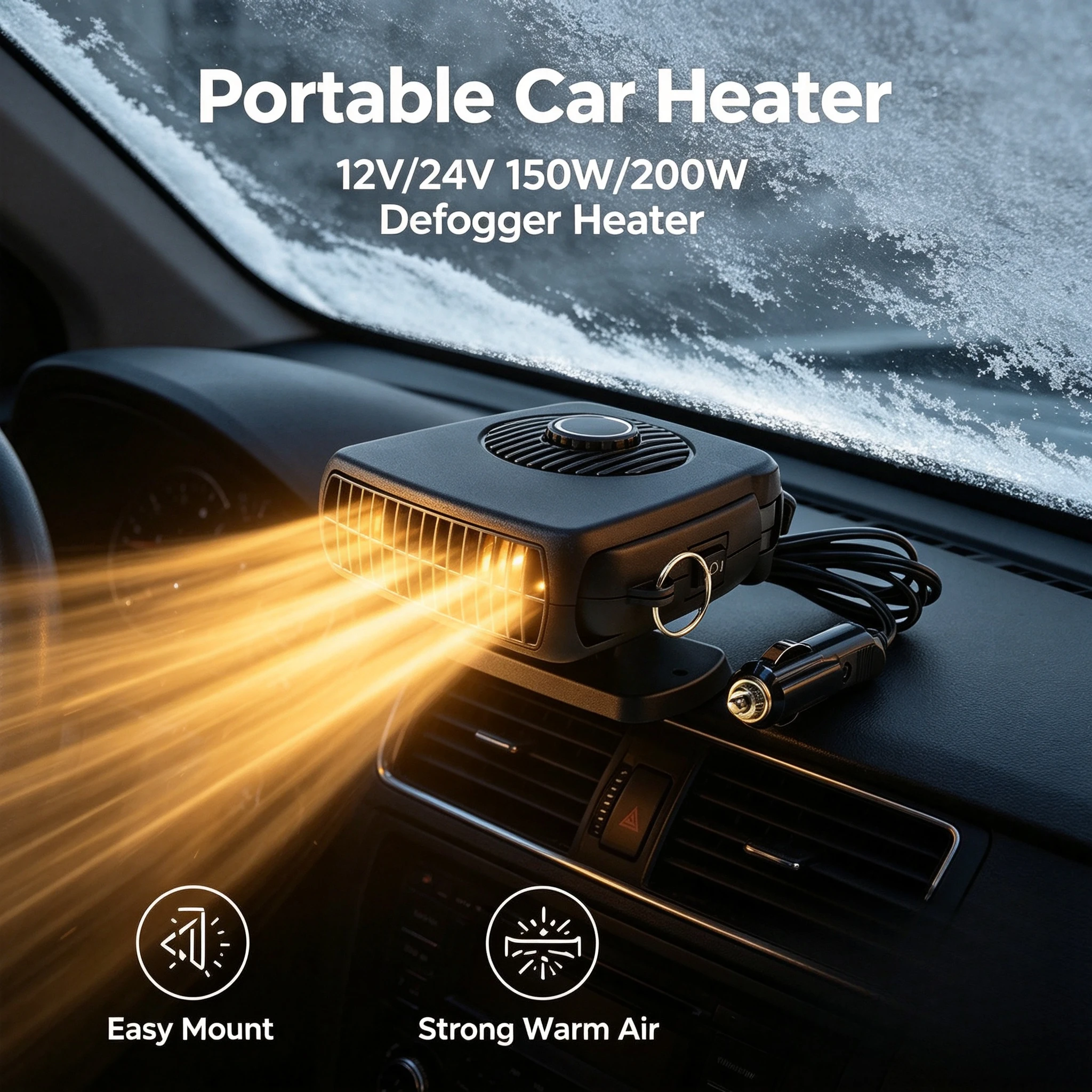 Windshield Defroster Anti-Fog 12V 24V Car Heater Cooling Fan 2 in 1 Fast Heating Winter Portable Auto SUV Interior Accessories