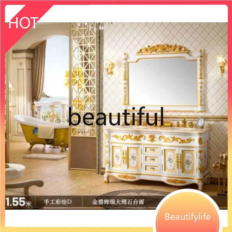 

6239 Комбинированный шкаф для ванной комнаты, античный дуб, массив дерева, окрашенный двойной умывальник, усовершенствованный шкаф для умывальника от пола до потолка