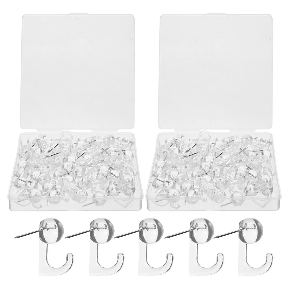 100 Pcs Hook Hanger Thumb Tacks Black Hangers Delicate Map Office Thumbtacks Steel Nail Plastic Clothes Rack Hooks