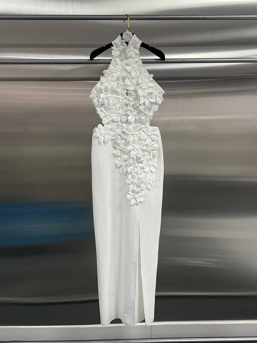 Vestido Feminino CHICEVER com Flores 3D em Camadas, Sem Mangas, Elegante e Intelectual, Moda de Verão Nova