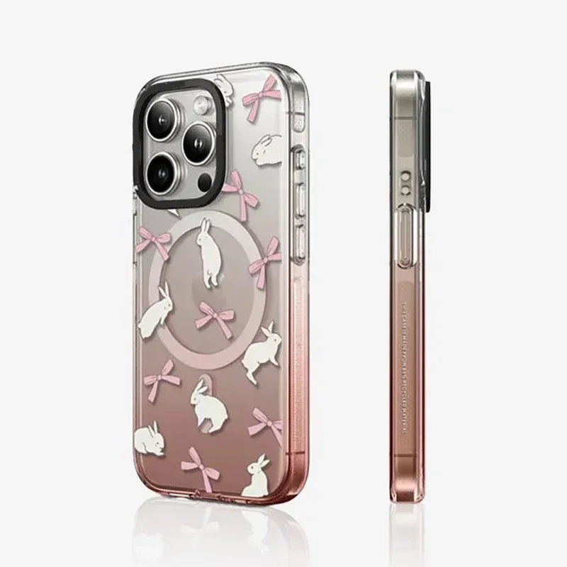 NEW Pink Gradient Transparent Border MagSafe Pattern iPhone 13 14 15 Pro Max Protective Case