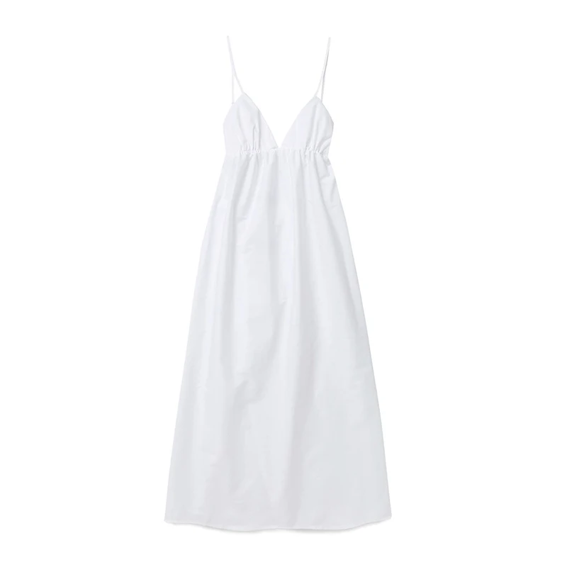 Sexy Rugloze Midi Jurk Mouwloze V-Hals Jurk 2024 Mode Zomer Dames Casual Losse Strandjurk Vakantie Witte Lange Jurk