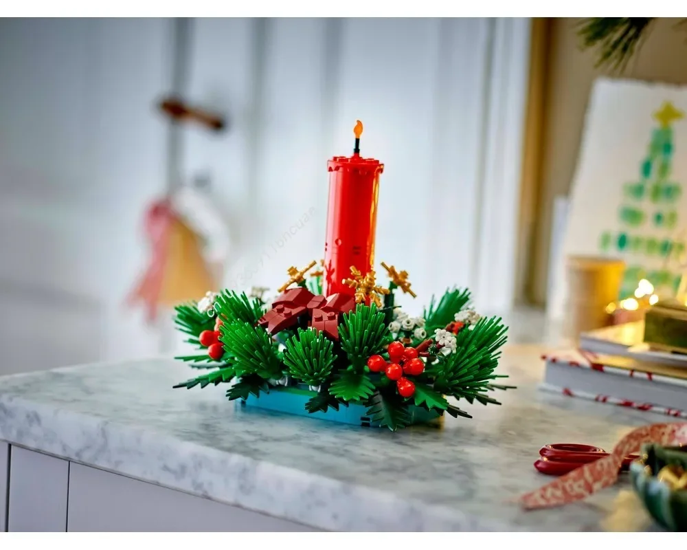 

Новый 40743 Рождественский венок-свеча для стола, модель из строительных блоков, развивающая игрушка для самостоятельной сборки, подарок для детей