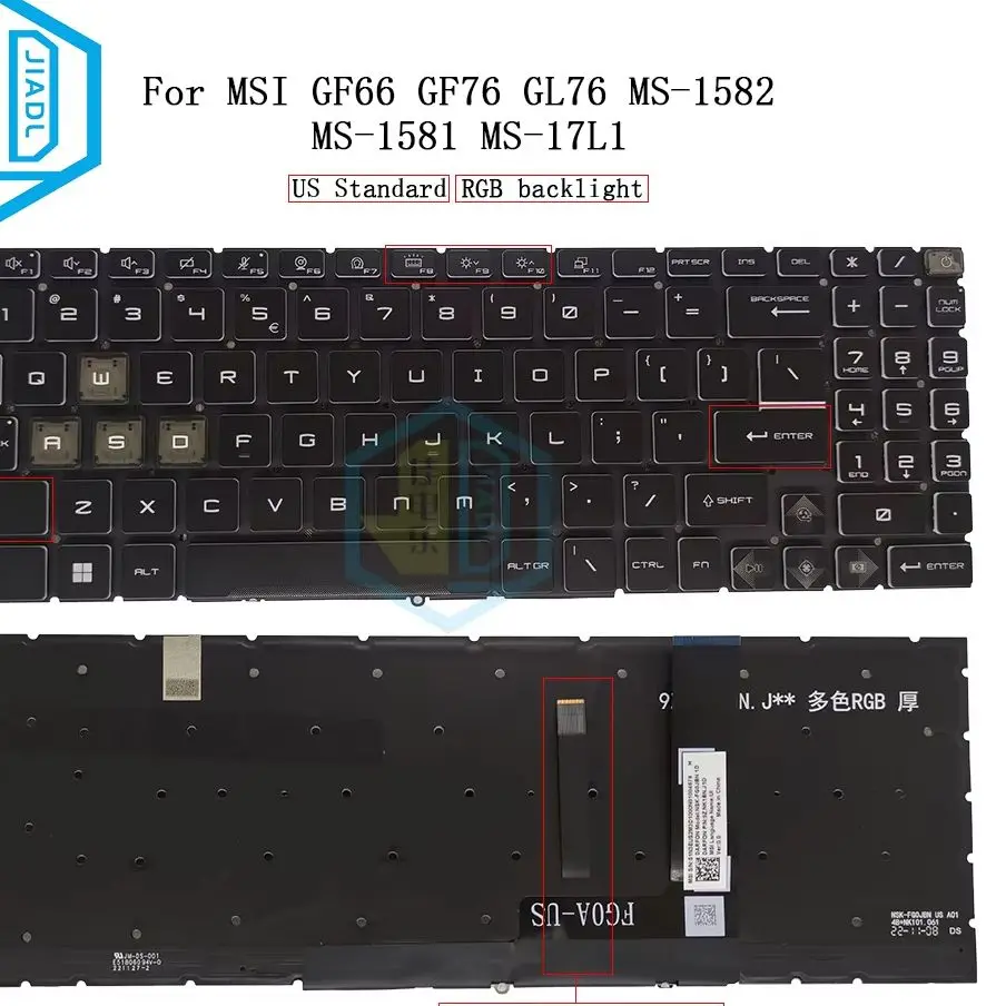 US RU RGB Backlit Keyboard For MSI Summit E16 Flip Evo A11MT A12MT A13MT WF66 WF76 Z16P English Russian NSK-FG1ABN