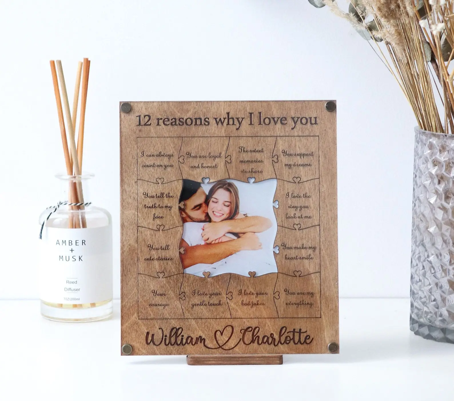 

Valentine's Day Gift Custom Photo Frame Puzzles Ornaments 12 Reasons Why I Love You With Name Date Diy Wood Puzzle Piece Collage