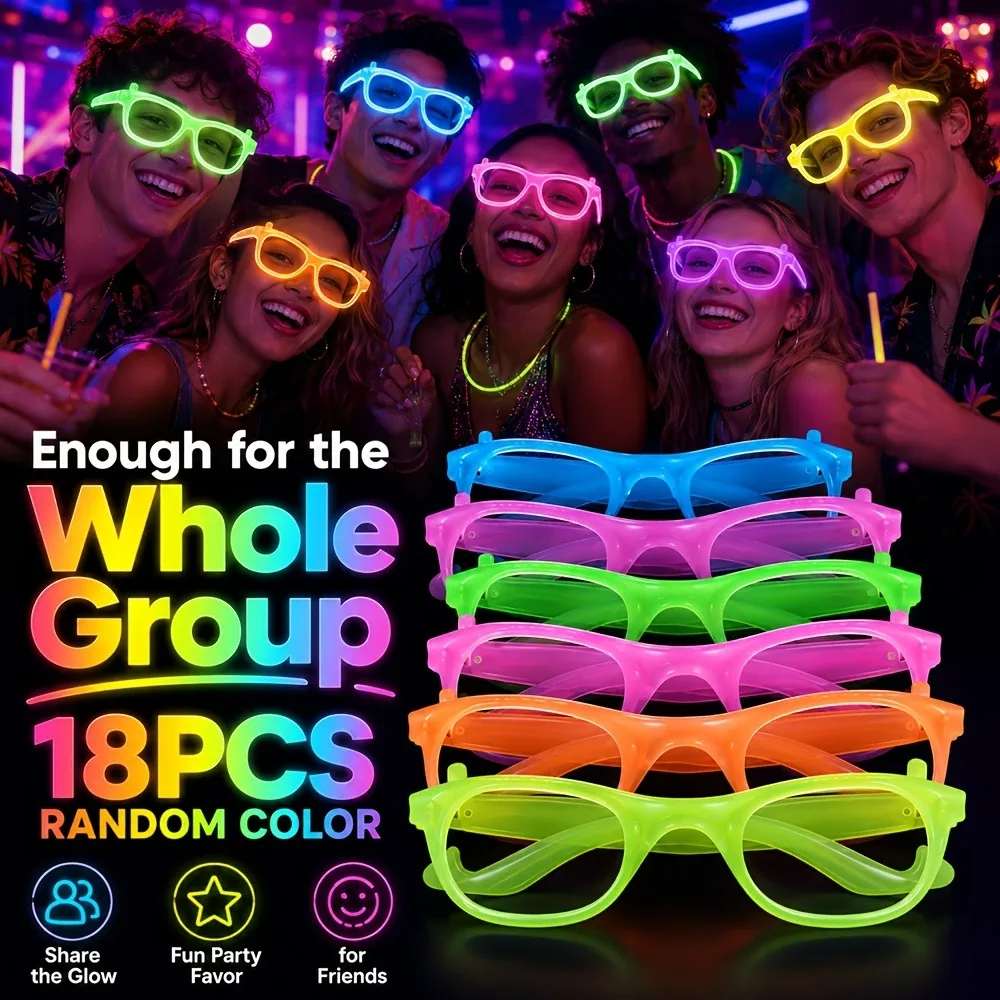 5/12 Pairs of Randomly Colored Glow in The Dark Party Glasses Neon Green Purple Orange Yellow Red No Lenses Required - view 5
