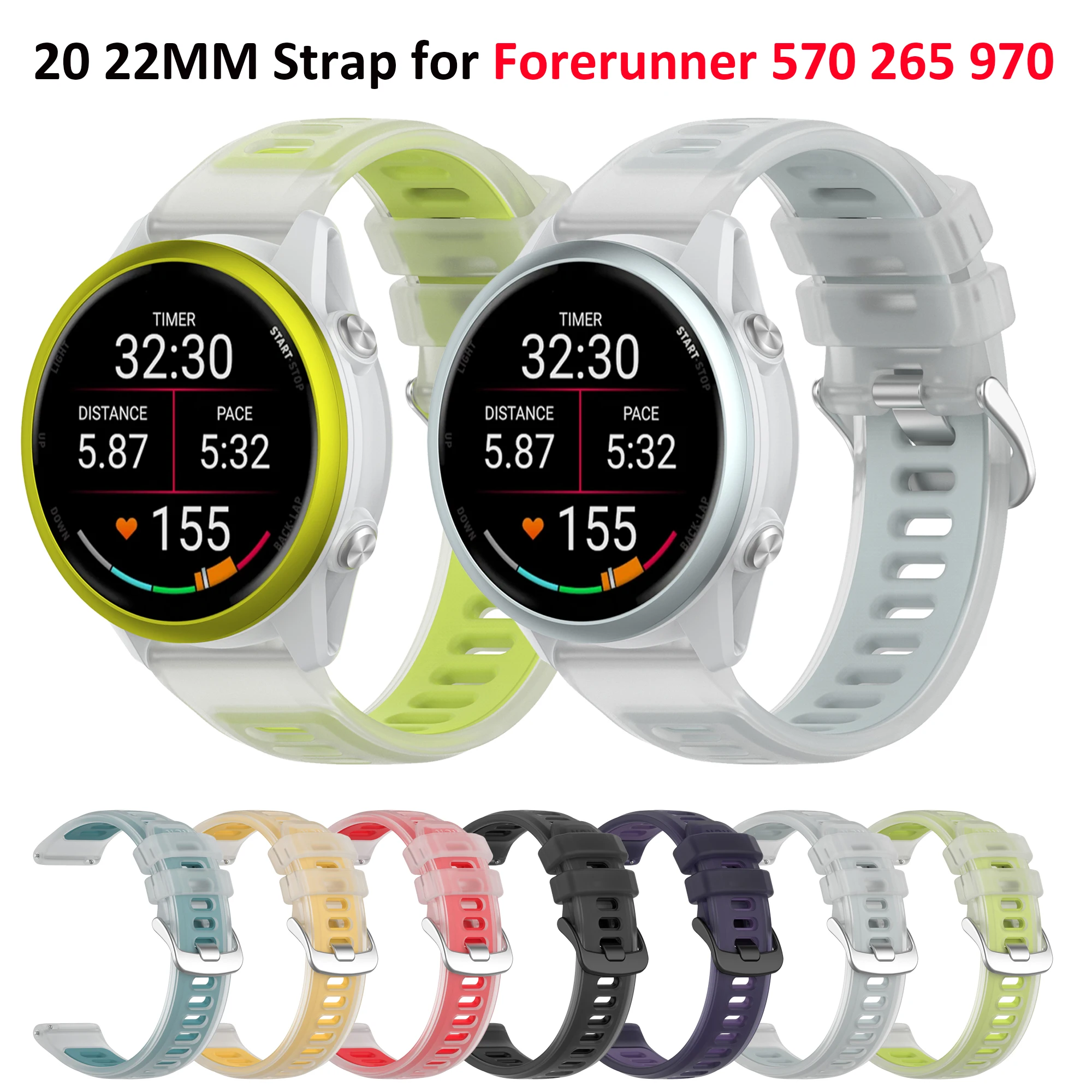 

Прозрачный спортивный силиконовый ремешок 22 мм 20 мм для Garmin Forerunner 570 265 255 165 55/Vivoactive 6 5 4/Venu 2 3 спортивный браслет
