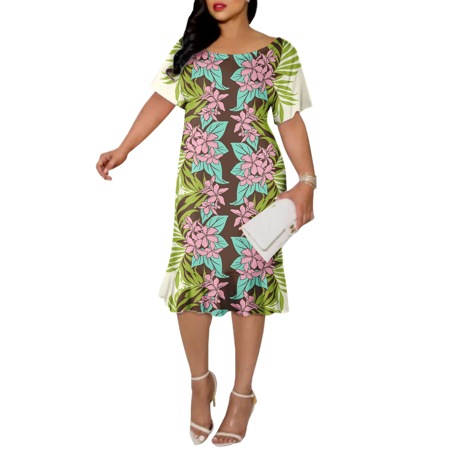 Polynesian island dresses Hawaiin Flowers Pattern Short Sleeve Short Dress  Ladies Fashion Dresses Plus Size