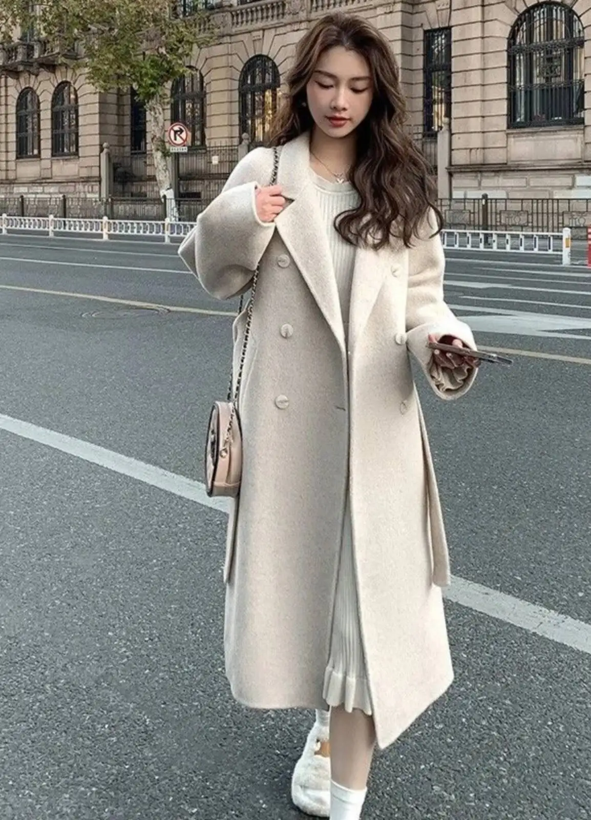 

Шерстяные пальто, женское шерстяное пальто с подкладкой, осеннее шерстяное стеганое шерповое пальто с эластичной резинкой на талии и зубчатым воротником, рукав с воздушным шаром, консервативный клуб