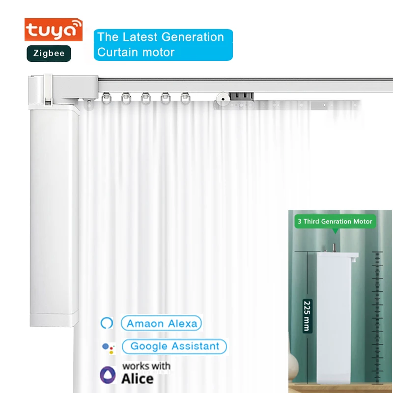 

The latest Generation Tuya Zigbee Smart Curtain Motor Motorized Curtain Track Rod rail Intelligent Support Alice Alexa Google