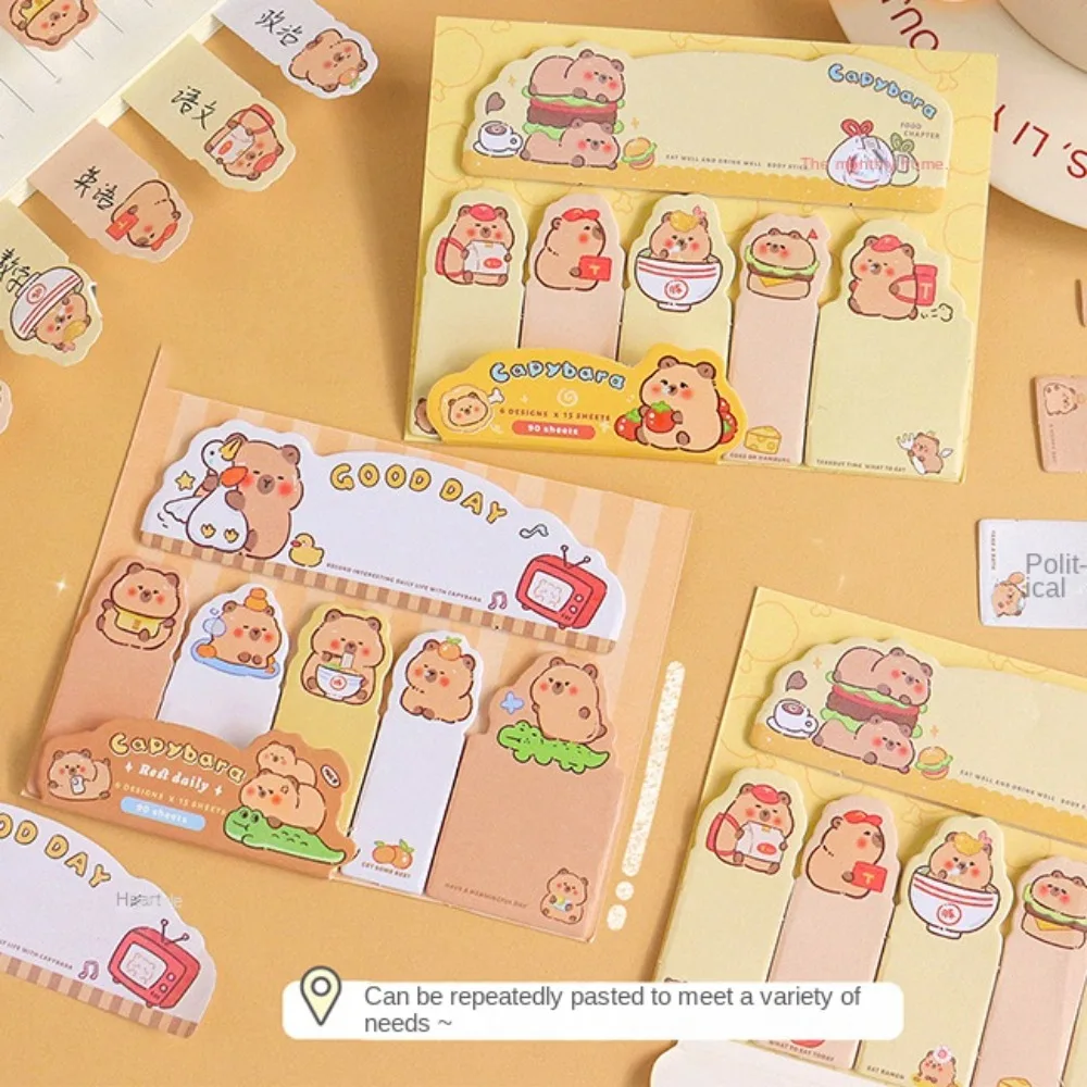 Kawaii Letter Capybara Index Tabs 90 Sheets Multifunction Memo Pad Self Adhesive To Do List Cartoon Sticky Notes Girls