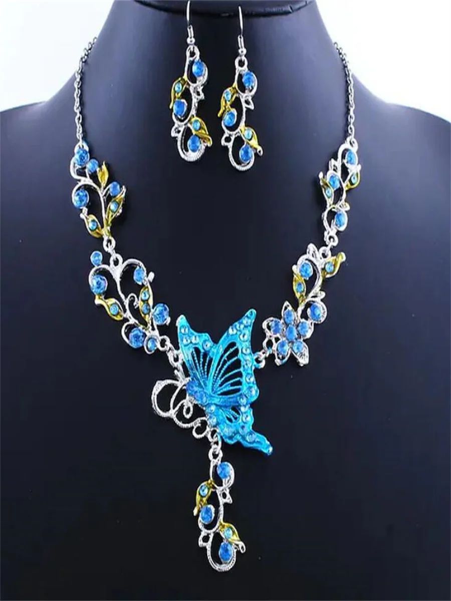 High-grade alloy jewelry accessories Butterfly national color earrings necklace set for woman