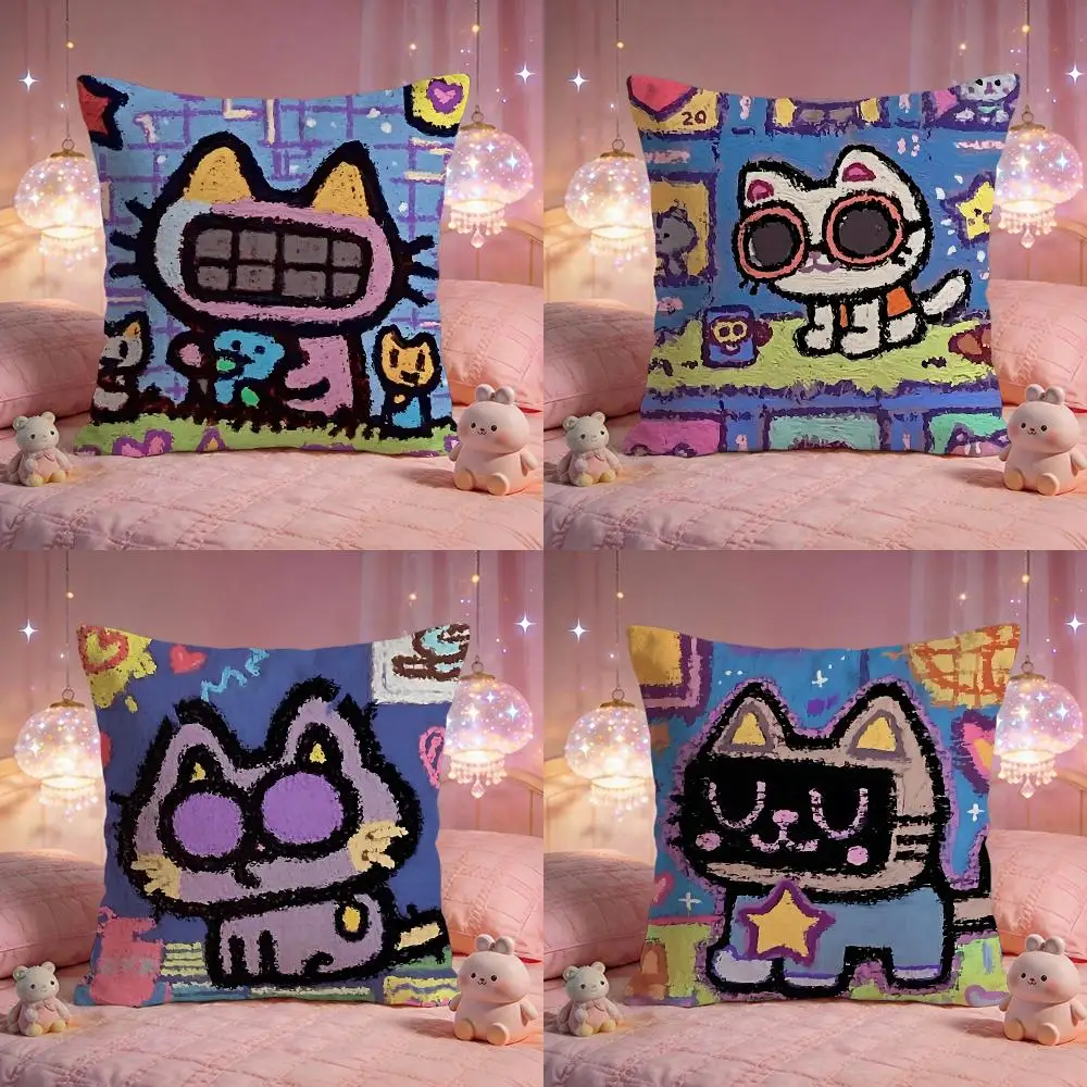 Cartoon Pixel Cat Cushion Cover Premium Comfort Reversible Pillow Cove -Two in One Design for Any Room & Car Interior