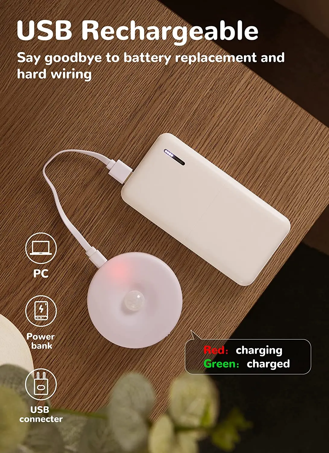 LEZOE sensore di movimento luci batteria ricaricabile luci notturne a LED lampade rotonde per scale/bagno/armadio/corridoio/Garage/cucina