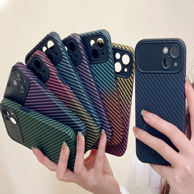 

2in1 Gradient Carbon Fiber Pattern for iPhone 14 12 13 11 Pro Max Phone Case 13Pro 12Promax Skin Feel Creative Protective Case