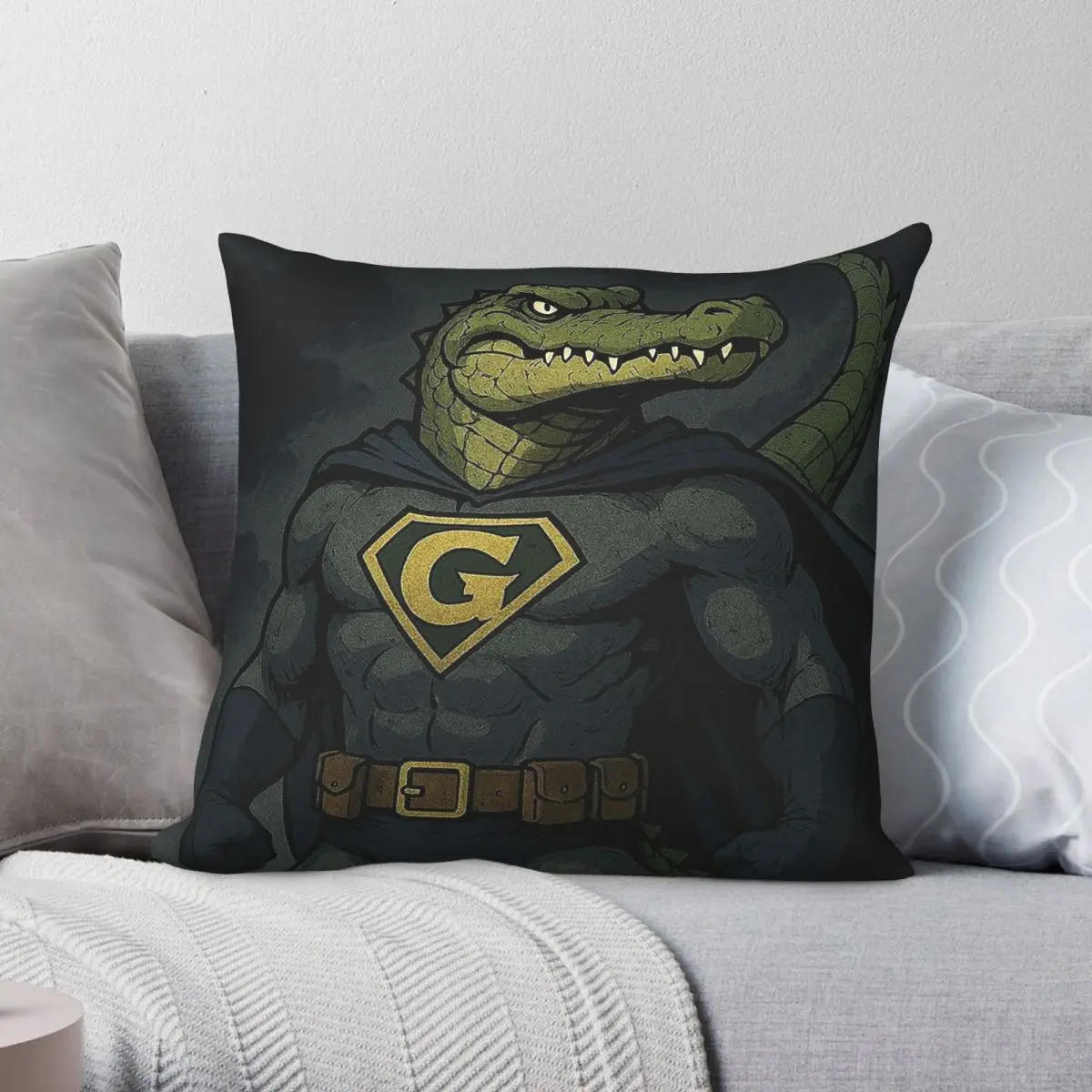 Super Croaky Alligator Square Pillowcase Polyester Linen Velvet Printed Zip Decorative Throw Pillow Case Car Cushion Cover 45x45