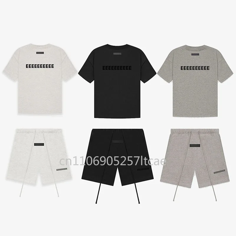 

Season 8 Classic Brand Men's T-shirts Sets Flocking Letter Logo Tops Sets Designer Brand Men's High Street Shorts Sets