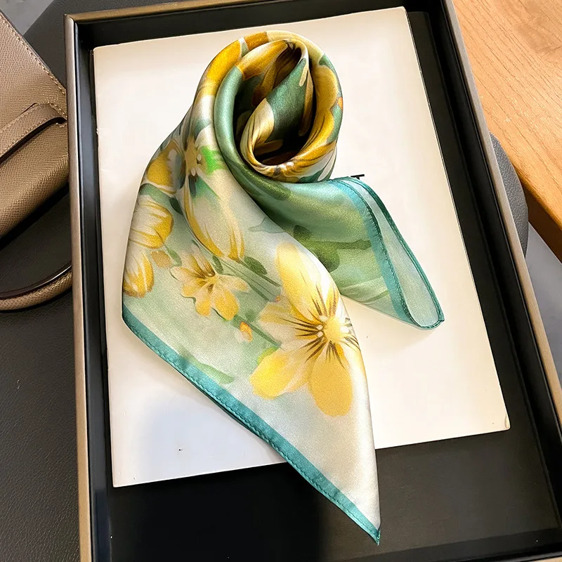 Luxury Brand 100% Silk Satin Scarf Women Handkerchief Bag Scarfs Female Square Head Bandana Small Neck Scarves For Ladies 2024