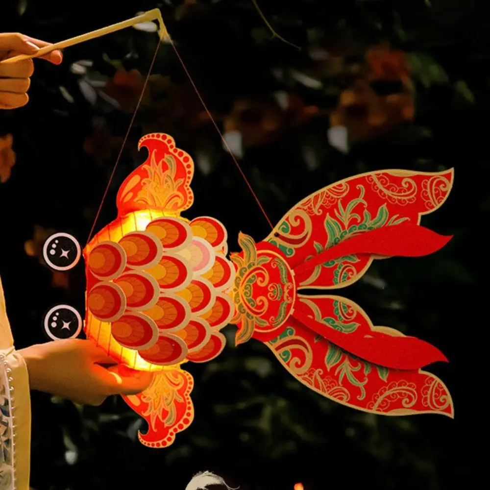 

DIY Materials Mid Autumn Glowing Lanterns Assembled Paper Goldfish Lantern Lucky Chinese Style Mid-autumn Portable Lamp Boy Kids