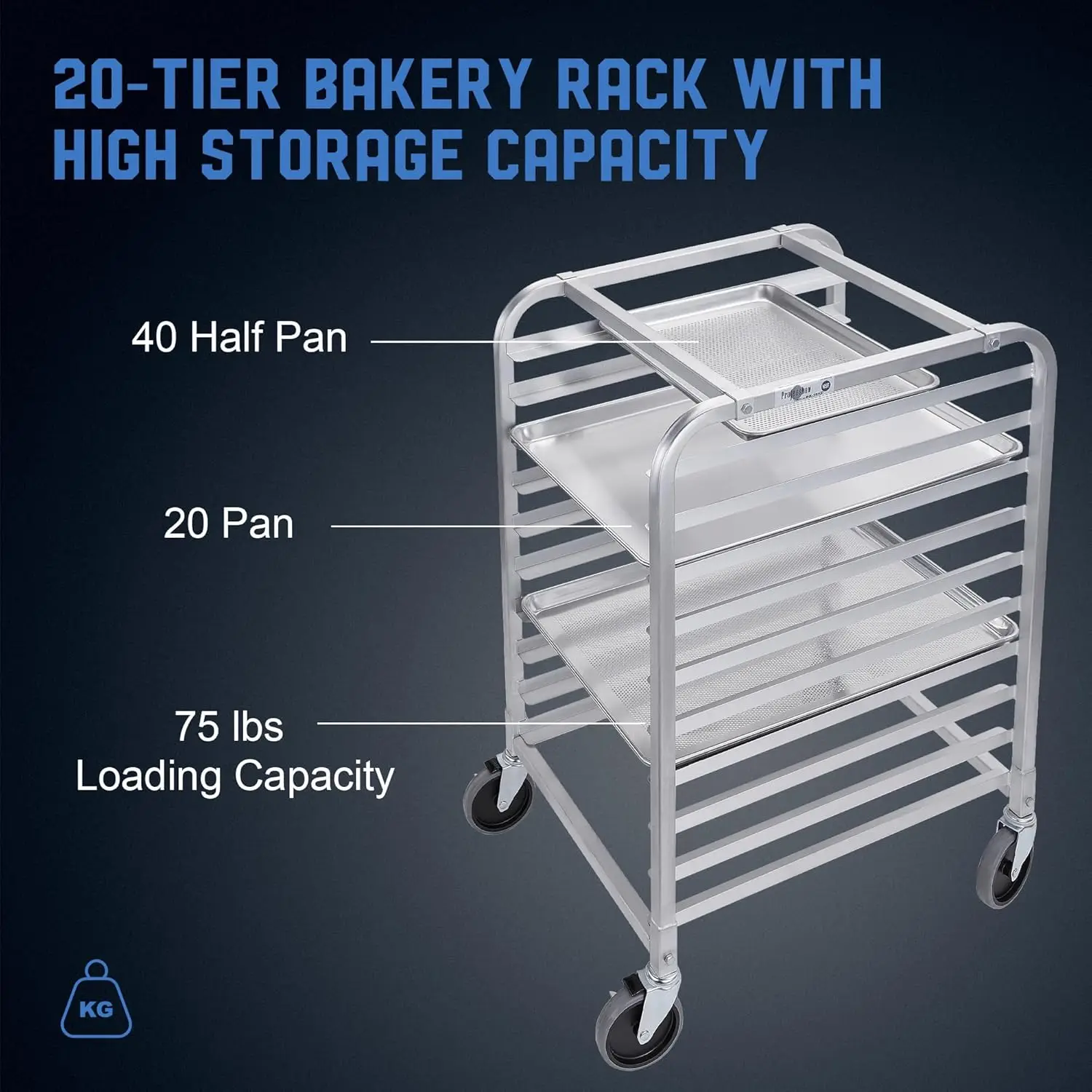 Rack 20 Tier with Wheels, Aluminum Racking Trolley Storage for Half