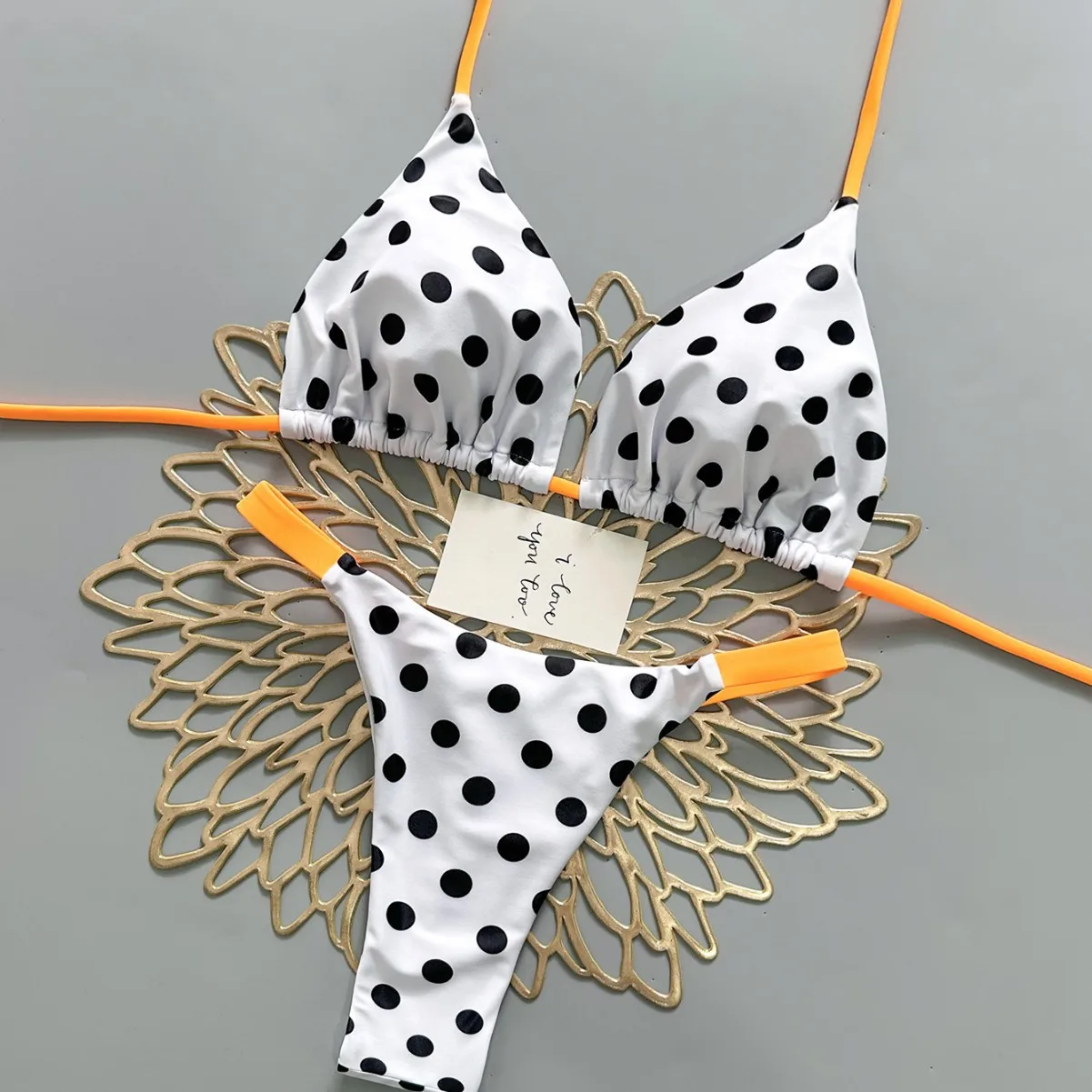 2026 New Polo Dot Color Split Bikini Sexy Triangle Cup Swimsuit