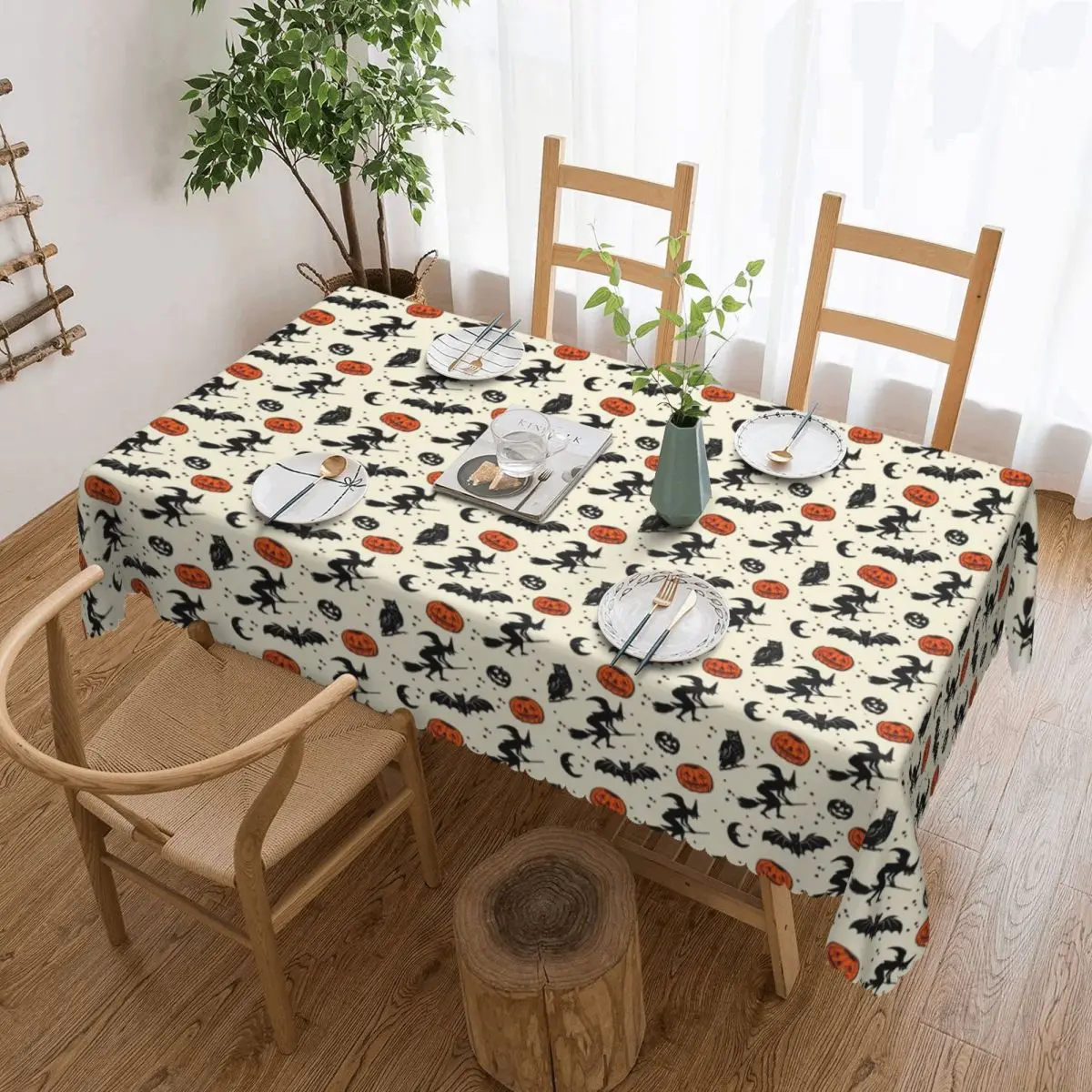 Customized Rectangular Waterproof Oil-Proof Halloween Pumpkin Ghost Witch Tablecloth Table Covers 45