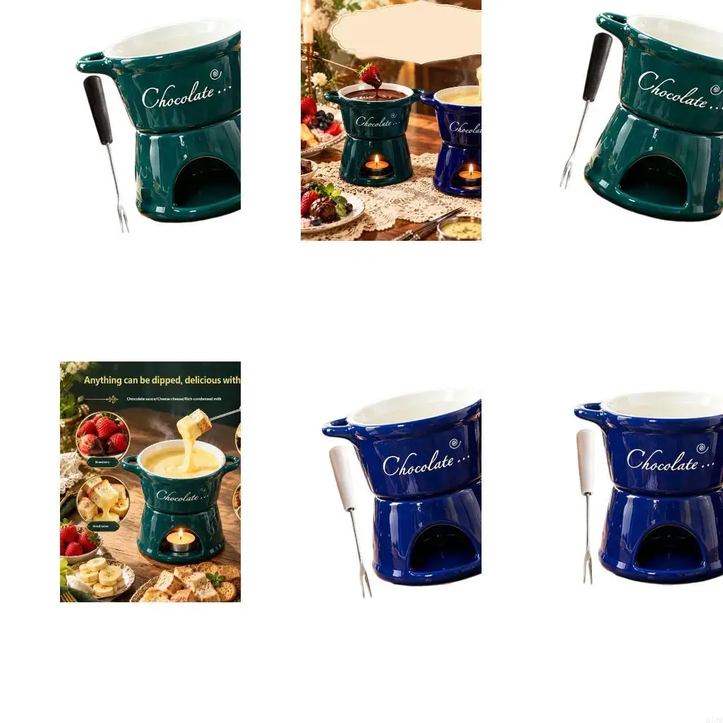 Dessert Dipping Pot with Upper Bowl, Lower Stand, and Front Opening for Serving Chocolate, Cheese Sauce, and Fruit 37JD
