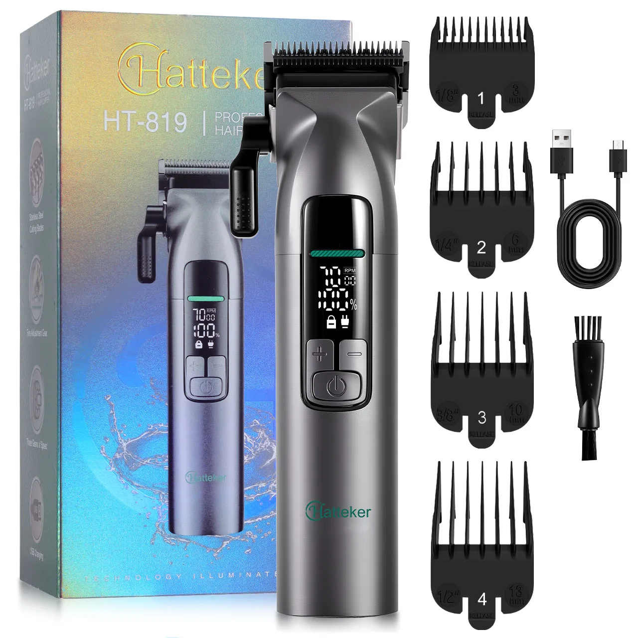 Hatteker Elektrischer Haarschneider Trimmer Salon Einstellbare Mehrfach-Gang-Haarschneidemaschine für Männer Professionelles Friseur-Rasiergerät für den Heimgebrauch
