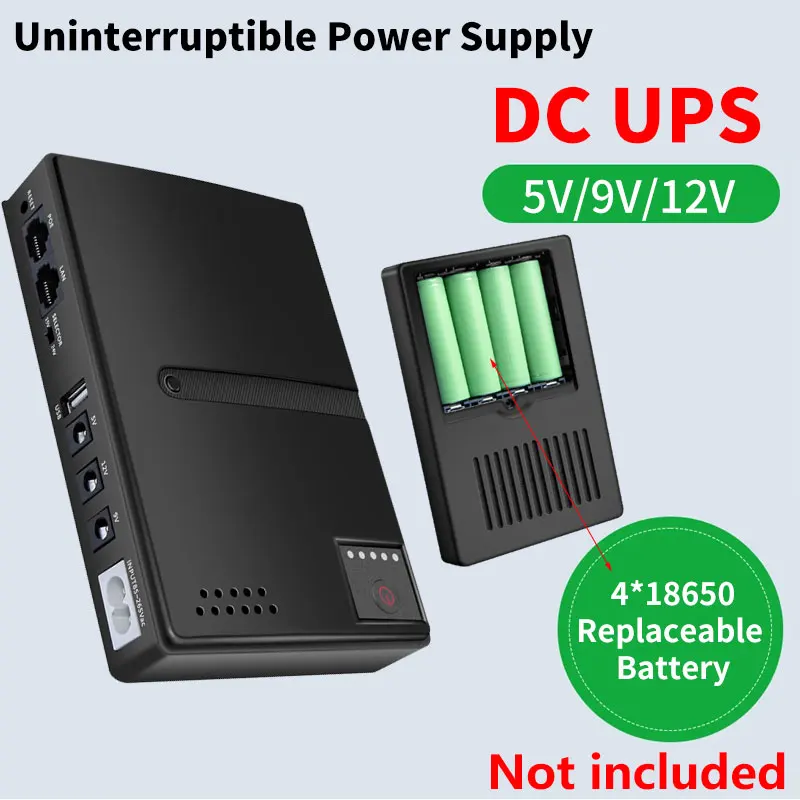 UPS 5V, 9V, 12V Uninterruptible Power Supply Multipurpose 4*18650 lithium battery Backup For Wifi IP Cam UPS Battery Replaceable