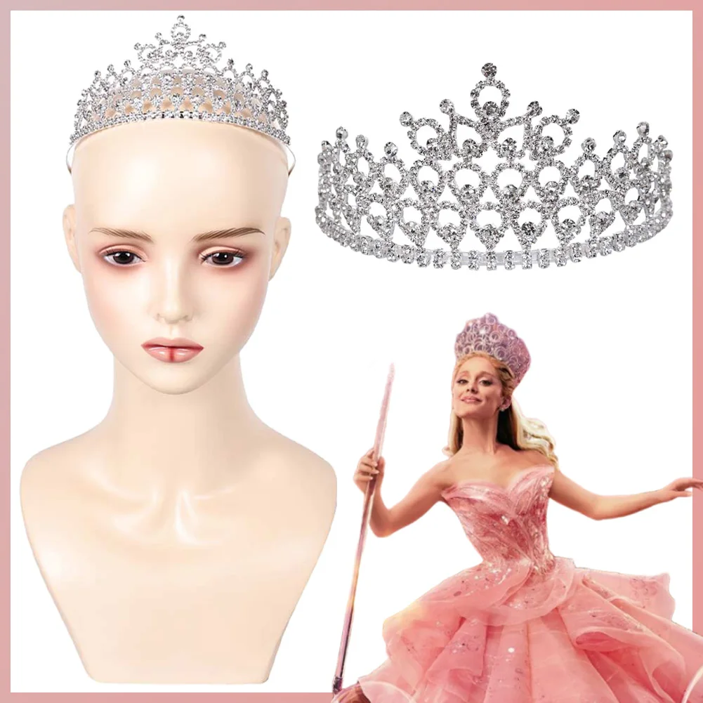 2024 Movie Wiked Cosplay Fantasy Costume Accessories 1Pc Witch Glinda Crown Silver Color Adult Women Prop Princess Headwear